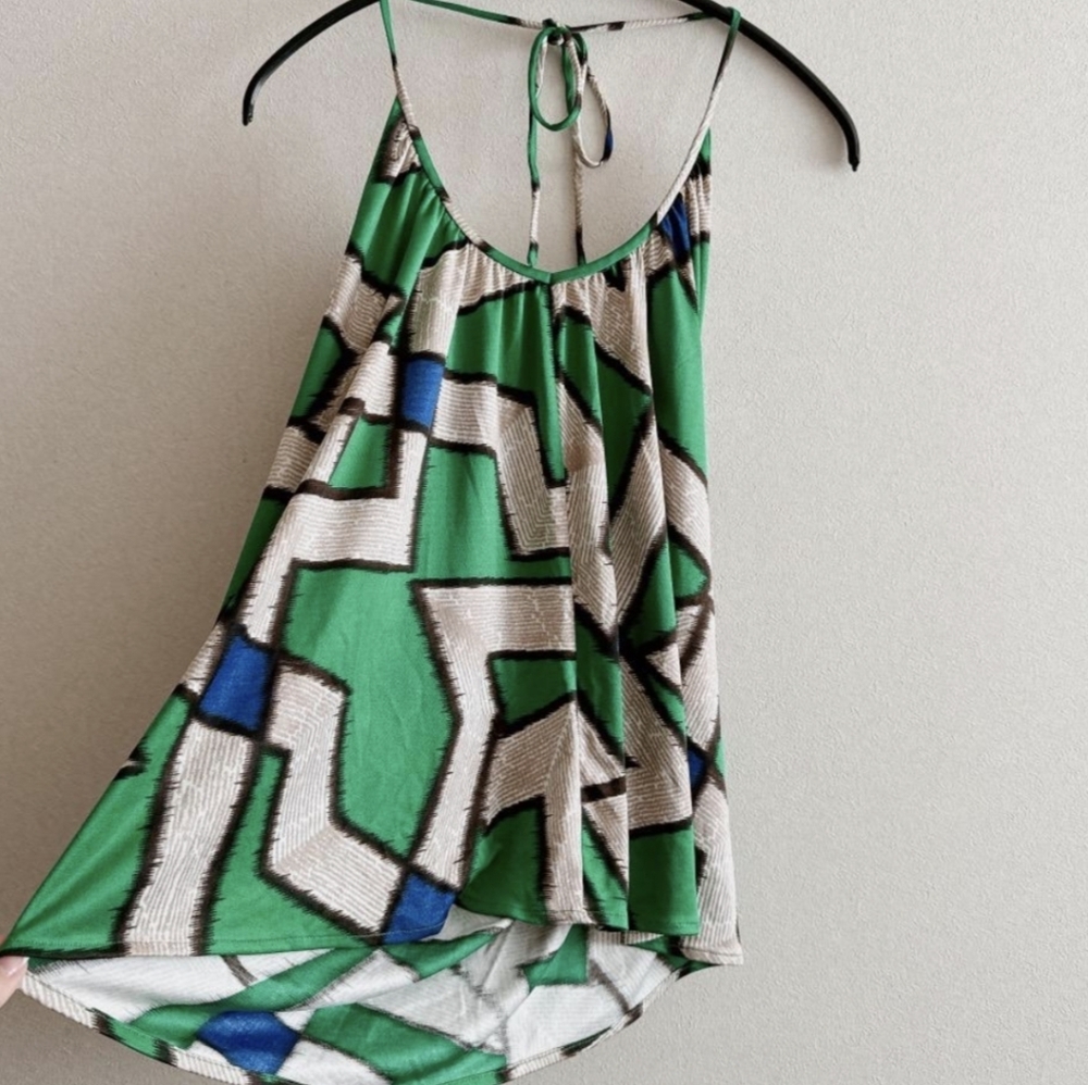 Diane Von Furstenberg Abstract Geometric Print Silk & Nylon Halter Top, Large
